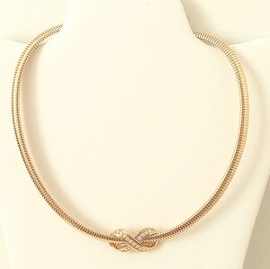 Vintage Gold Tone Omega Necklace Floater Rhinestone Pendant